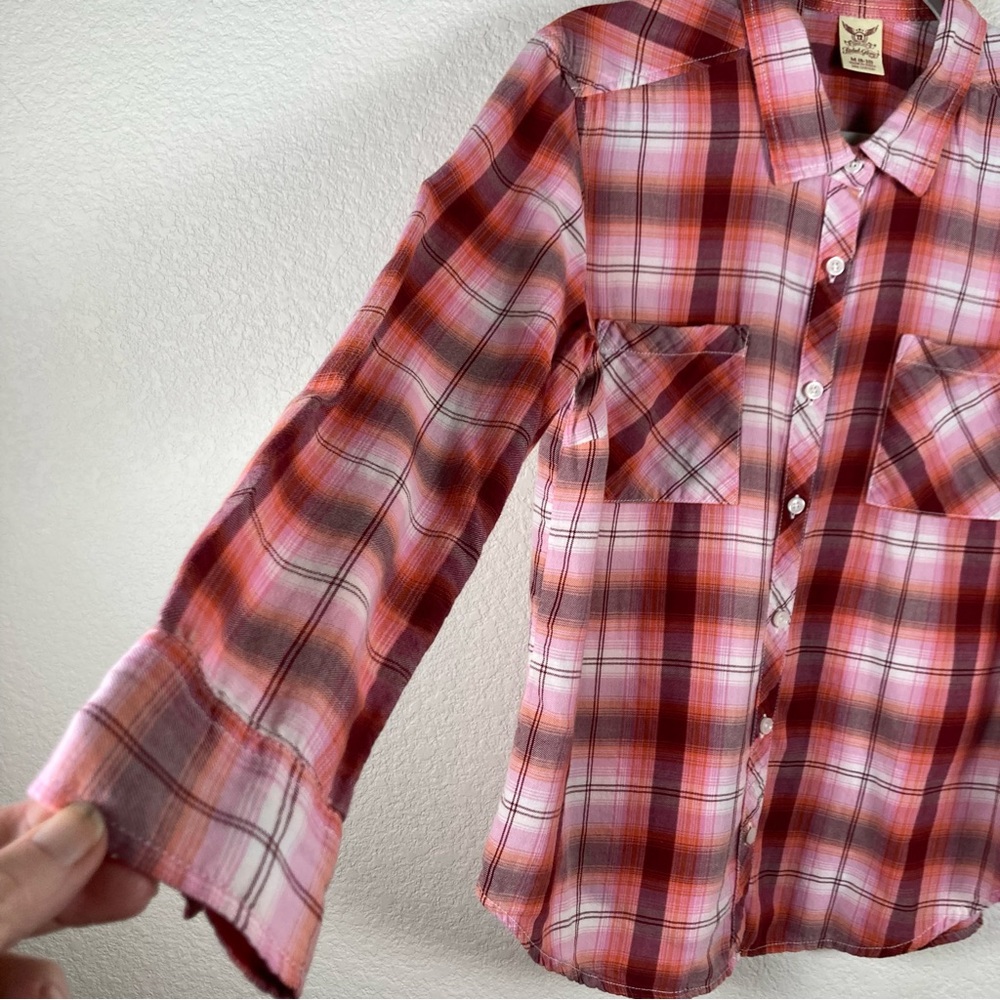 Faded Glory women’s SZ 8-10 EUC 100% cotton woven plaid button down shirt - Picture 6 of 8